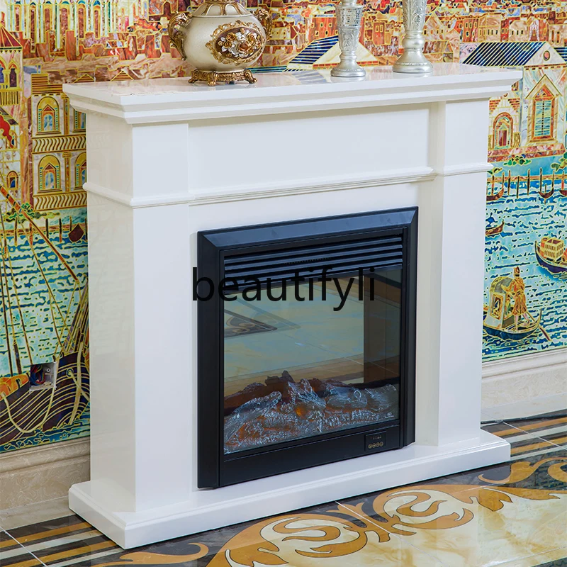 Solid wood fireplace cabinet ivory white mantel electronic decorative fireplace