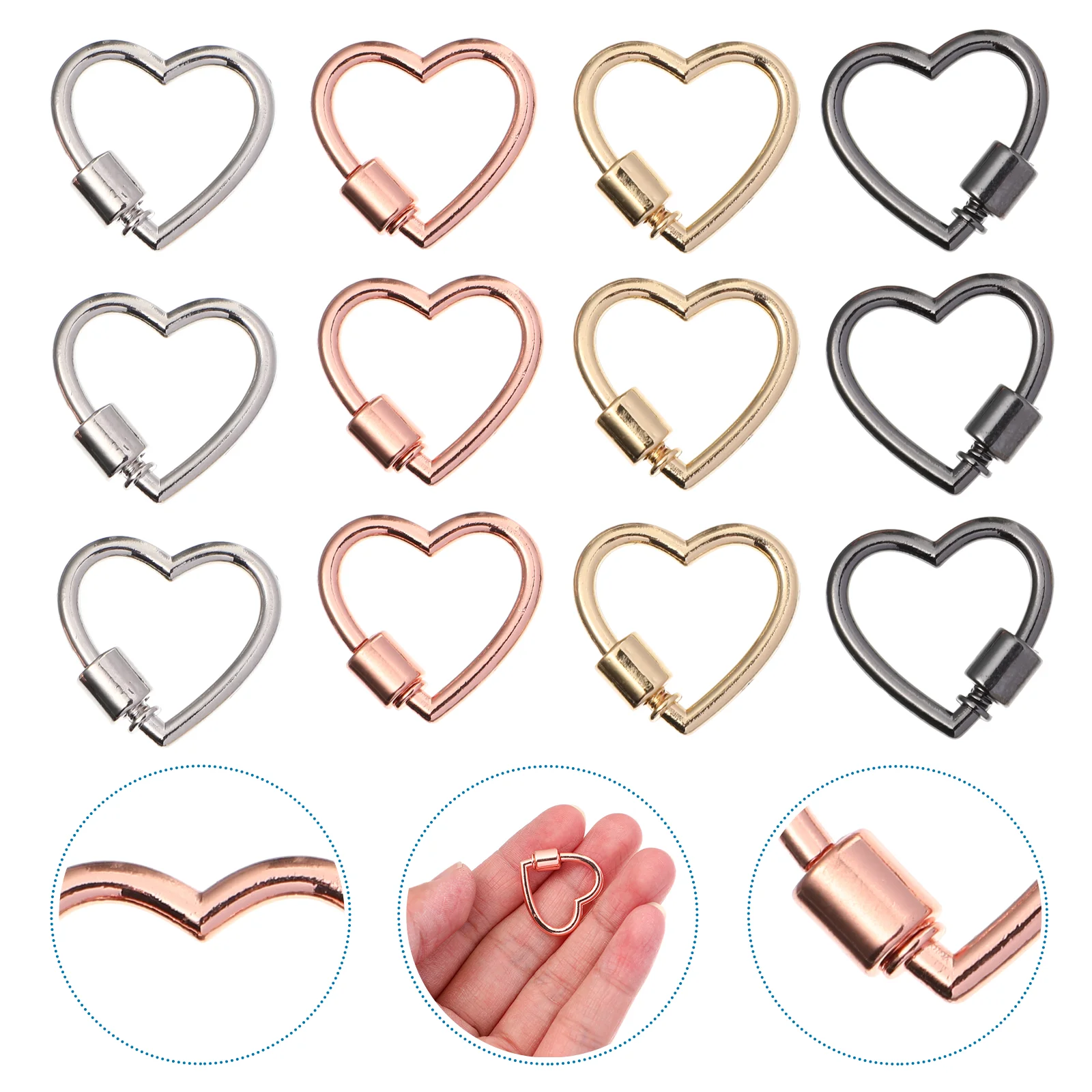 

12 Pcs Love Button Key Chain Ring Heart-shape Loop Holder Pendants DIY Alloy Rings Beaded Keychain