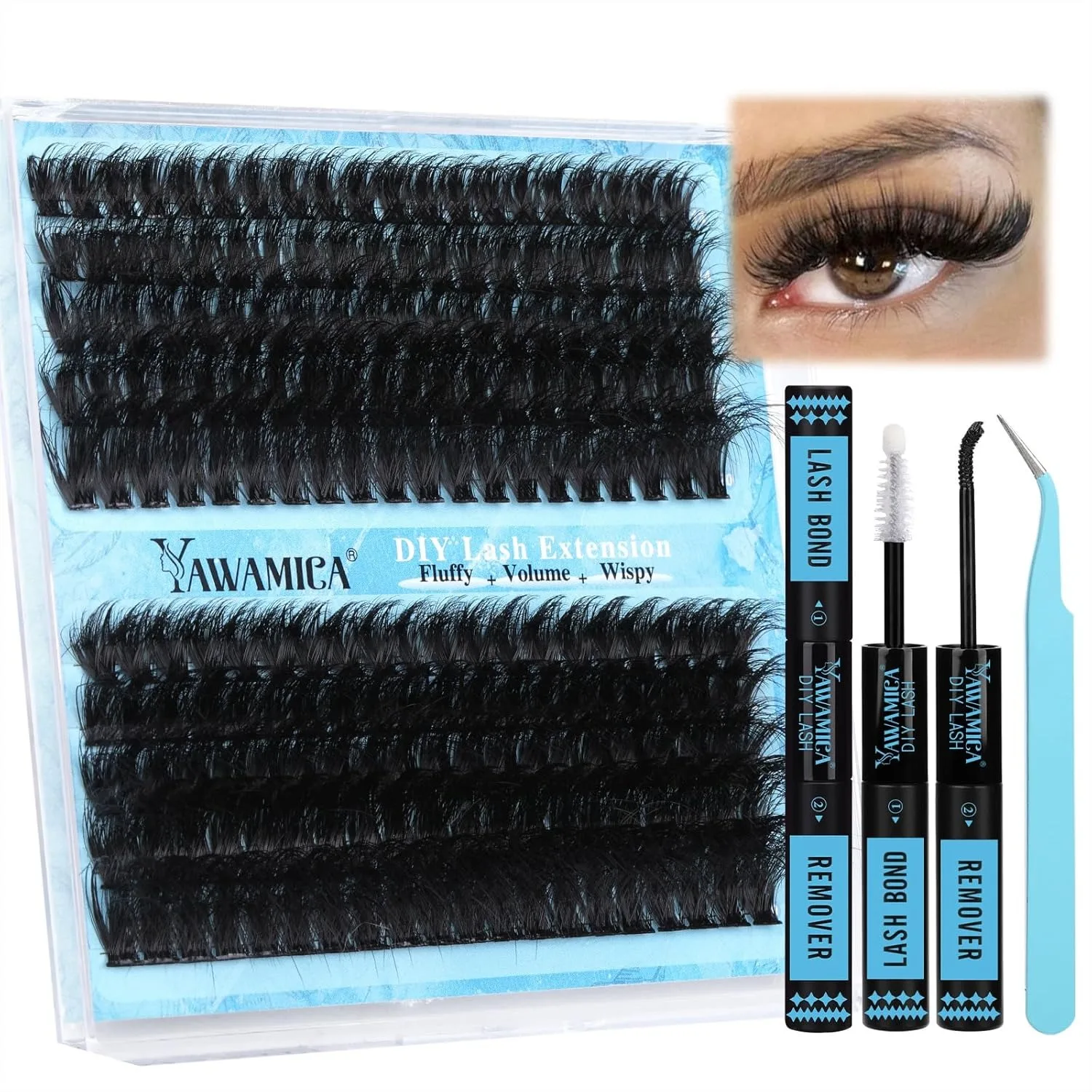 

Lash Extension Kit Fluffier 150D+200D Lash Clusters 12-20mm Individual Lashes with Bond, Remover, Tweezers for DIY Lashes at