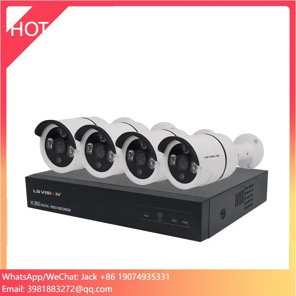 LS VISION H.265 Surveillance HD 2 Megapixel 1080P POE NVR 4CH Outdoor CCTV System Network Video Recorder Bullet IP Camera KIT