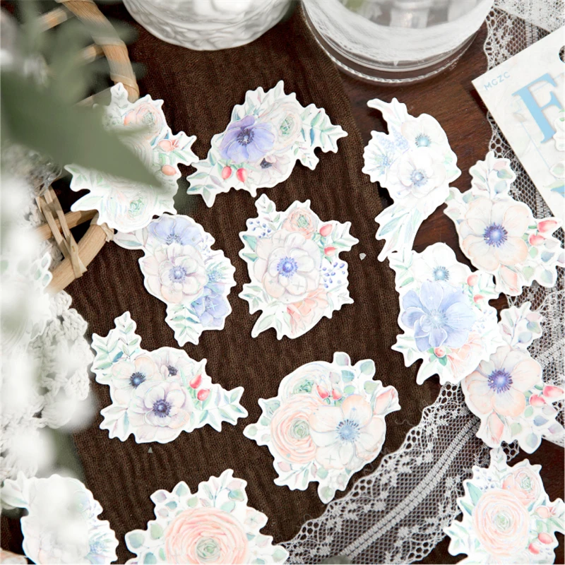 20Pcs Flower Stickers literature Material Painting Elegant Ledger Collage Decorative Supplies Scrapbook Stationery 125*80MM