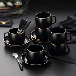 Ceramic Matte Black Coffee Cup and Saucer Luxury Phnom Penh Afternoon Tea Cup and Saucer Nordic Style Ceramic Coffee Mug