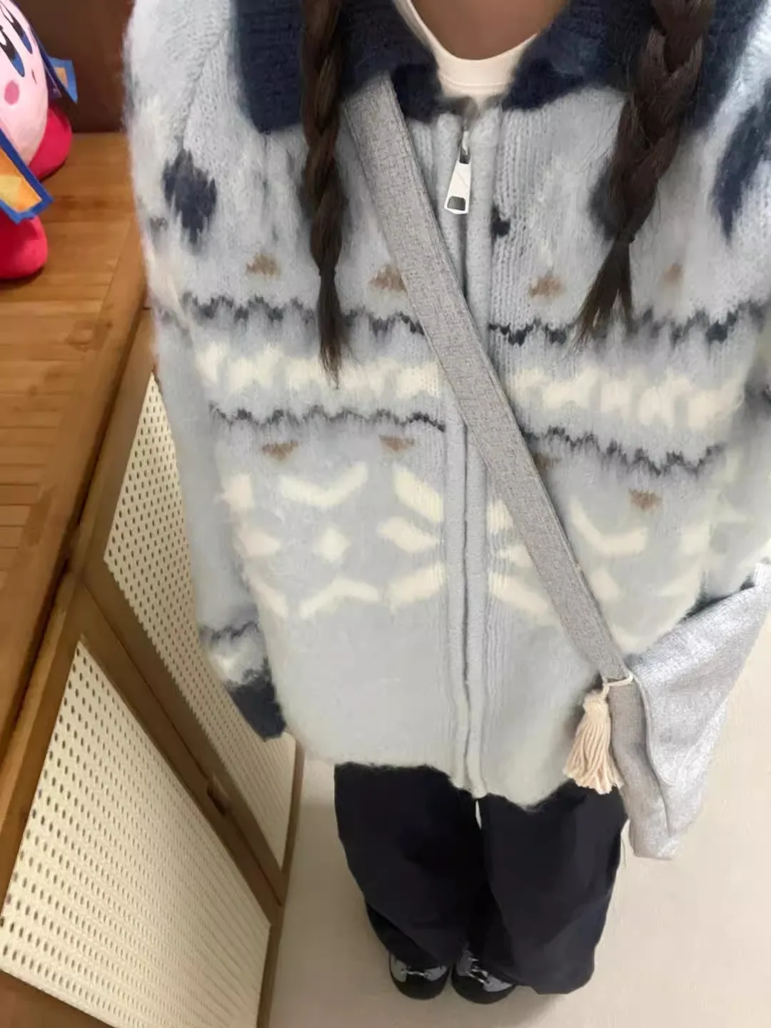 

Loose Women's Knitted Cardigan Sweater Outerwear Island Blue Lazy Style Fall Winter New Arrival Fleece Thickened Long Sleeve