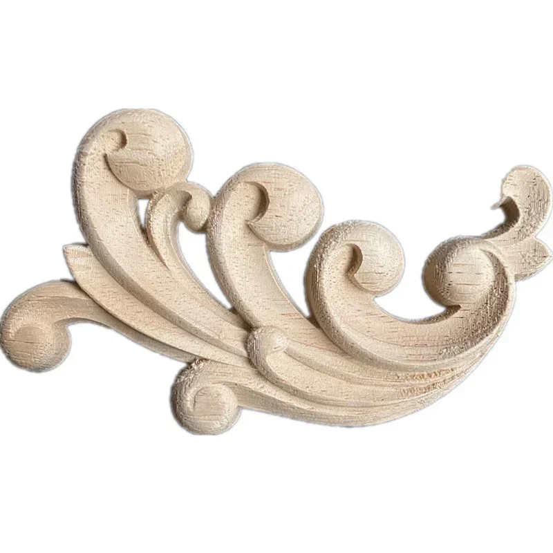 13cm Unique Natural Floral Wood Carved Wooden Figurines Crafts Corner Appliques Frame Wall Door Furniture Woodcarving Decorative