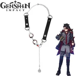 Game Genshin Impact Wriothesley Cosplay Necklace Adult Unisex Leather Alloy Pendant Choker Chain Jewelry Accessories Prop Gift