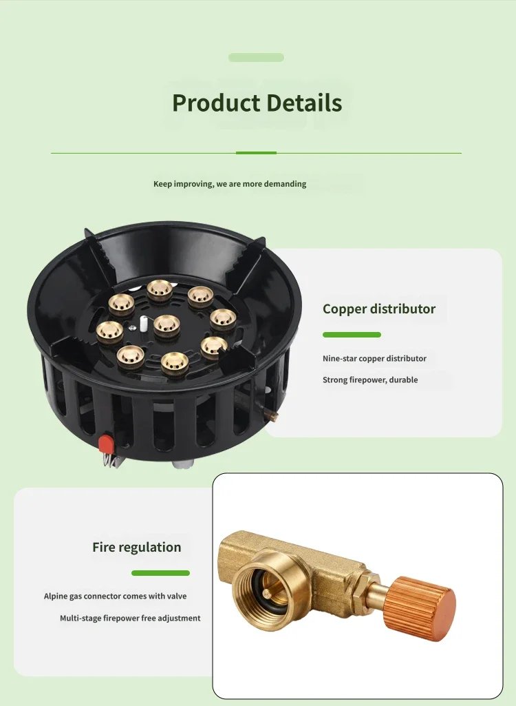 21000W 9-Core Camping Stove High-Power Gas Burner Strong Fire Power Portable Tourist Burner Windproof Stove Burner for Outdoor