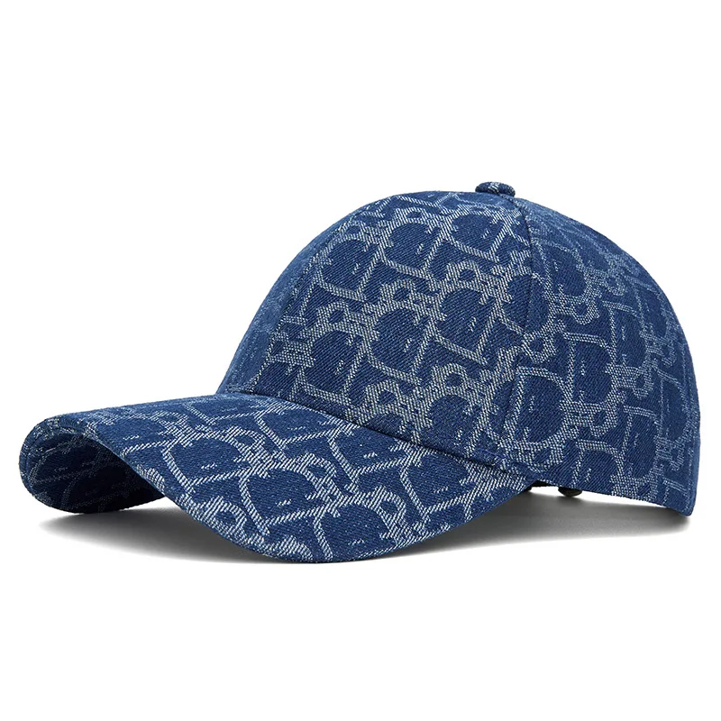 Unisex Polyester Monogram Baseball Cap Blue Letter Pattern Vintage Dad Hat Adjustable