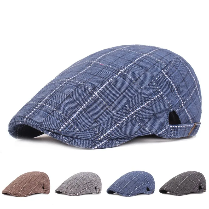 Men's Plaid Retro Beret Hat Quirky Youth Advancing Cap Travel Beret for Middle-Aged People