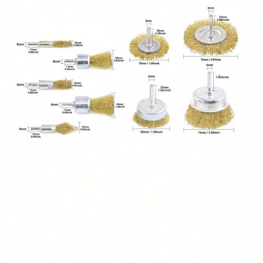 Copper Plated Steel Wire Wheel Brush Set For Drill Metal Grinding Polishing Rust Removal Deburring Power Tool Accessory