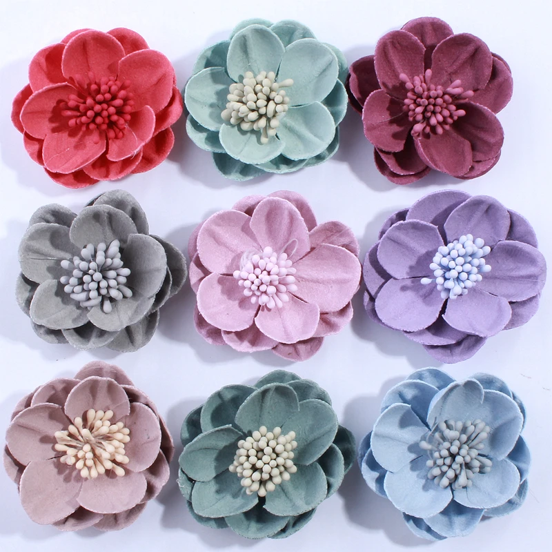 

200PCS 5CM New Artificial Felt Fabric Flowers With Stamen For Wedding Invitation chic Fake Flower For Home Dress Decoration