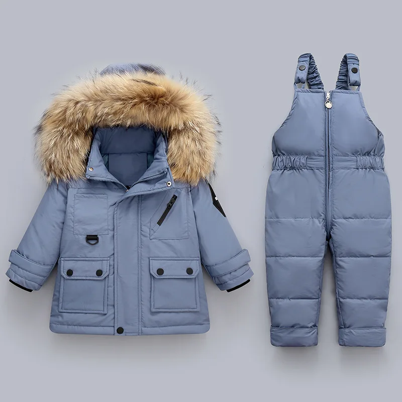 OLEKID 2024 Children Winter Boy Overalls Waterproof Hooded Down Jacket For Girl 1-4 Years Kids Jumpsuit Toddler Baby Clothes Set