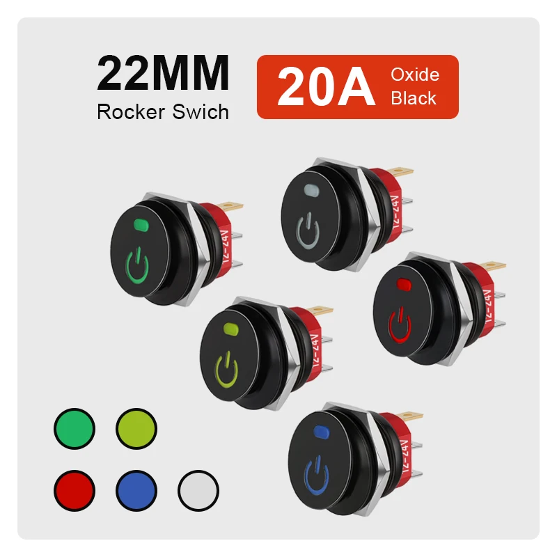 Oxide black Metal Rocker Switch 22MM with RGB  Power Led light  ON-OFF For  Home Appliances