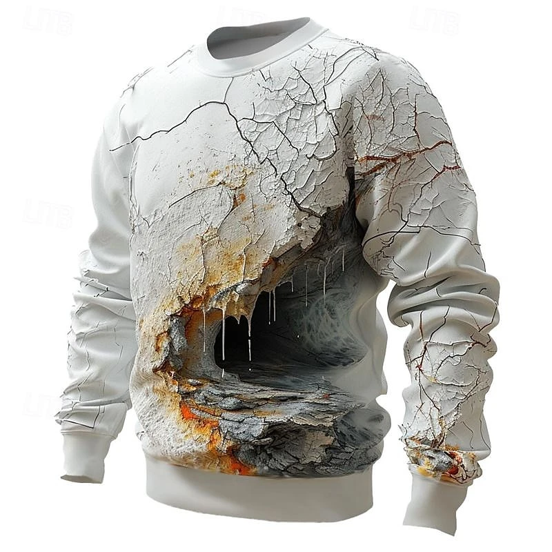 Fashion Cave Pattern Sweatshirt For Men Spring Autumn Long Sleeve 3D Printed Hoodies Casual Streetwear Oversized Pullovers Tops