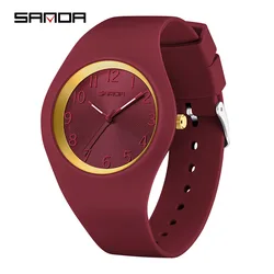 SANDA 6186 Simple Luxury Student Quartz Watch Clock Gift Outdoor Light Silicone Strap Wristwatch for Boy and Girl