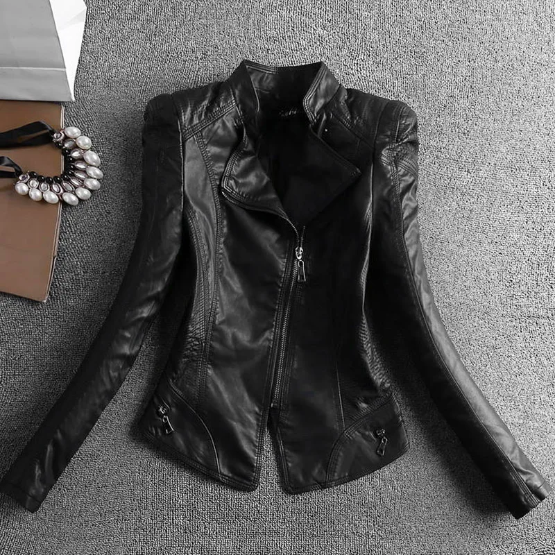 2024 New Spring And Autumn Women Leather Jacket Coats Slim Ladies Clothing