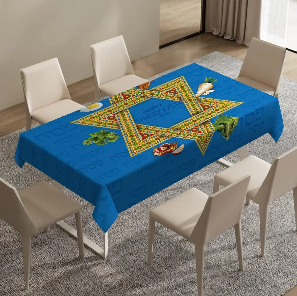 Passover Rectangle Waterproof Tablecloth Jewish Holiday Party Decor Star of David Kitchen Dining Tablecloth Pesach Decorations