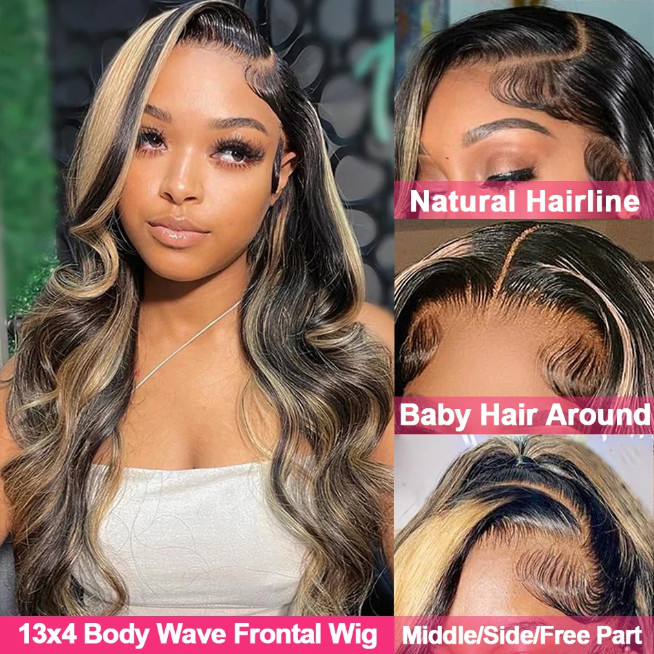 1B/27 Highlight 13X4 Lace Frontal Human Hair Wigs Ombre Colored Preplucked 30 Inch Body Wave Lace Front Wig Human Hair For Women