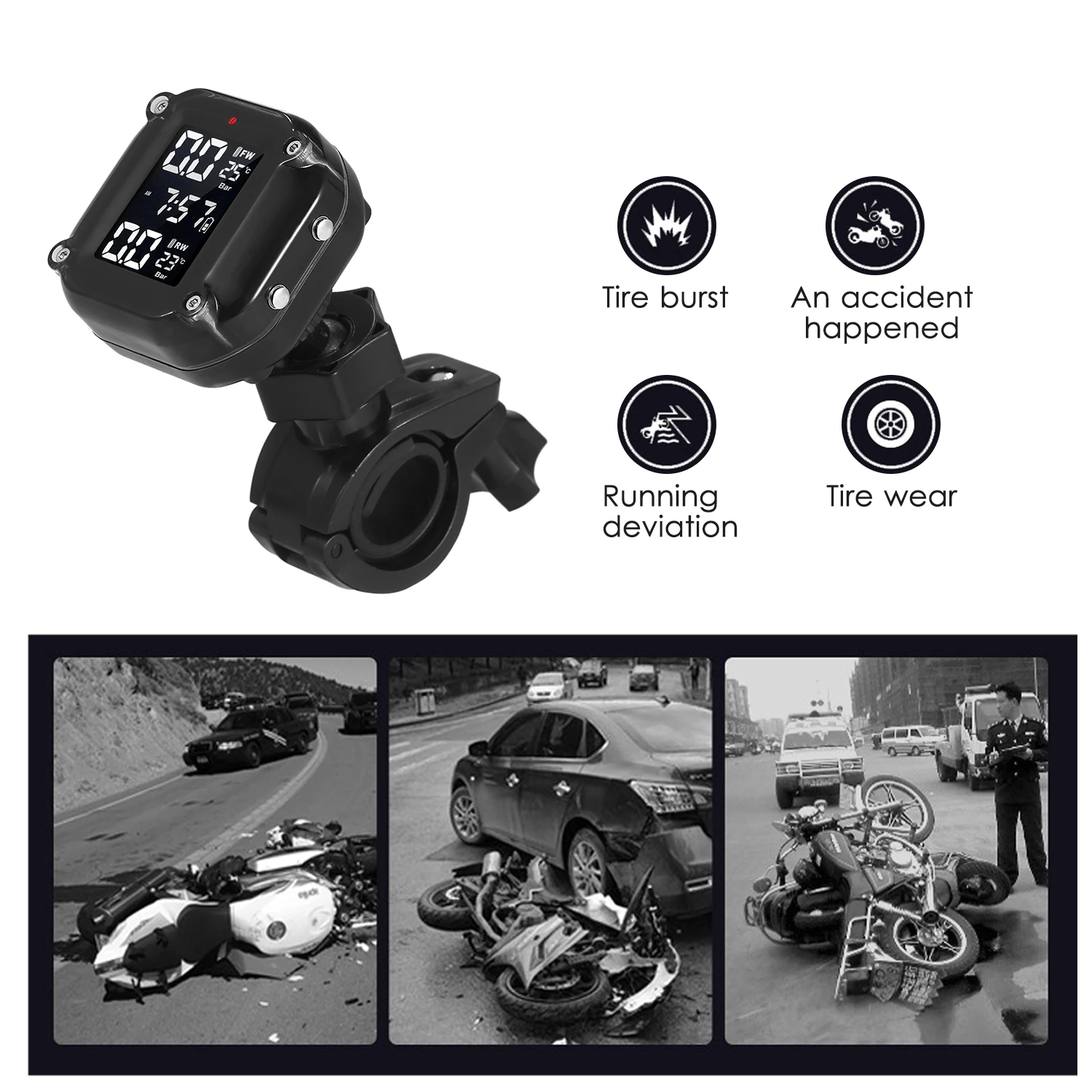 

Waterproof Motorcycle Tire Pressure Monitoring System 7Alarm Modes Auto Wake Up and Sleep Magnetic Charging Port with 2 External