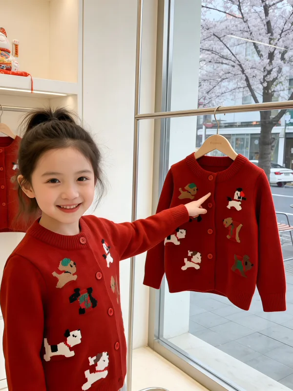 

Детский комфортный повседневный вязаный свитер с вышивкой в виде мультяшной собаки, весна 2026, новинка, хлопковое пальто с длинными рукавами