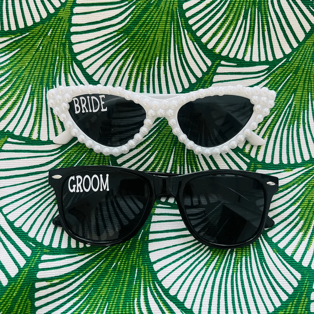 2 uds gafas de sol para novia y novio gafas de sol con forma de corazón de perlas novia para ser día de boda luna de miel compromiso despedida de soltera regalo de despedida de soltera