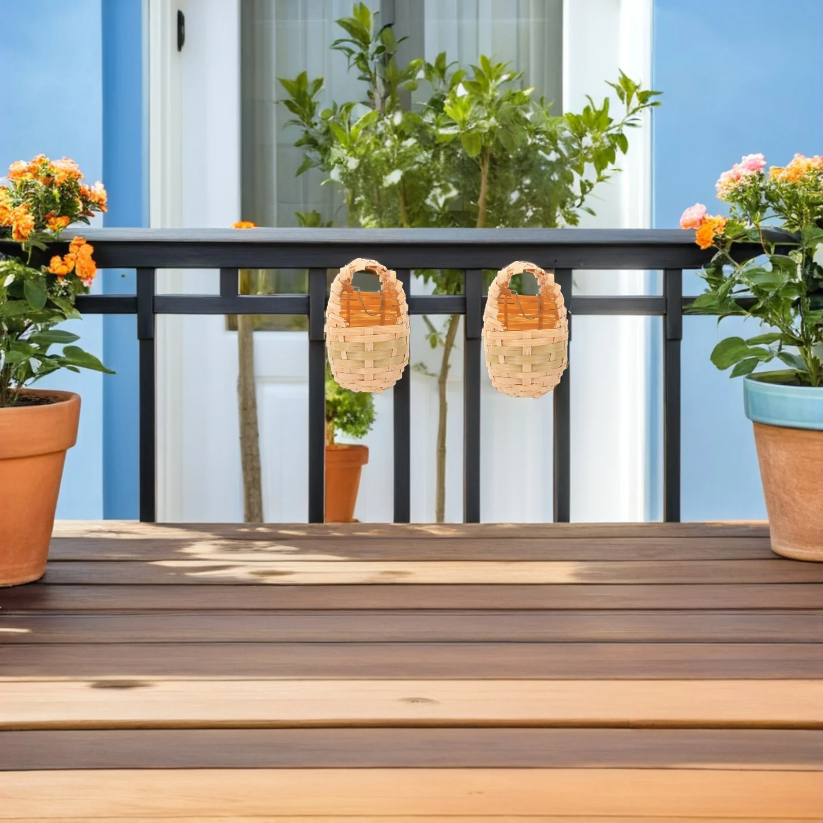 

4pcs Handmade Bamboo Bird Nest Rustic Woven Birdhouse Shelter Hook Ventilated Durable Hanging Nest For Garden Yard Outdoor Bird