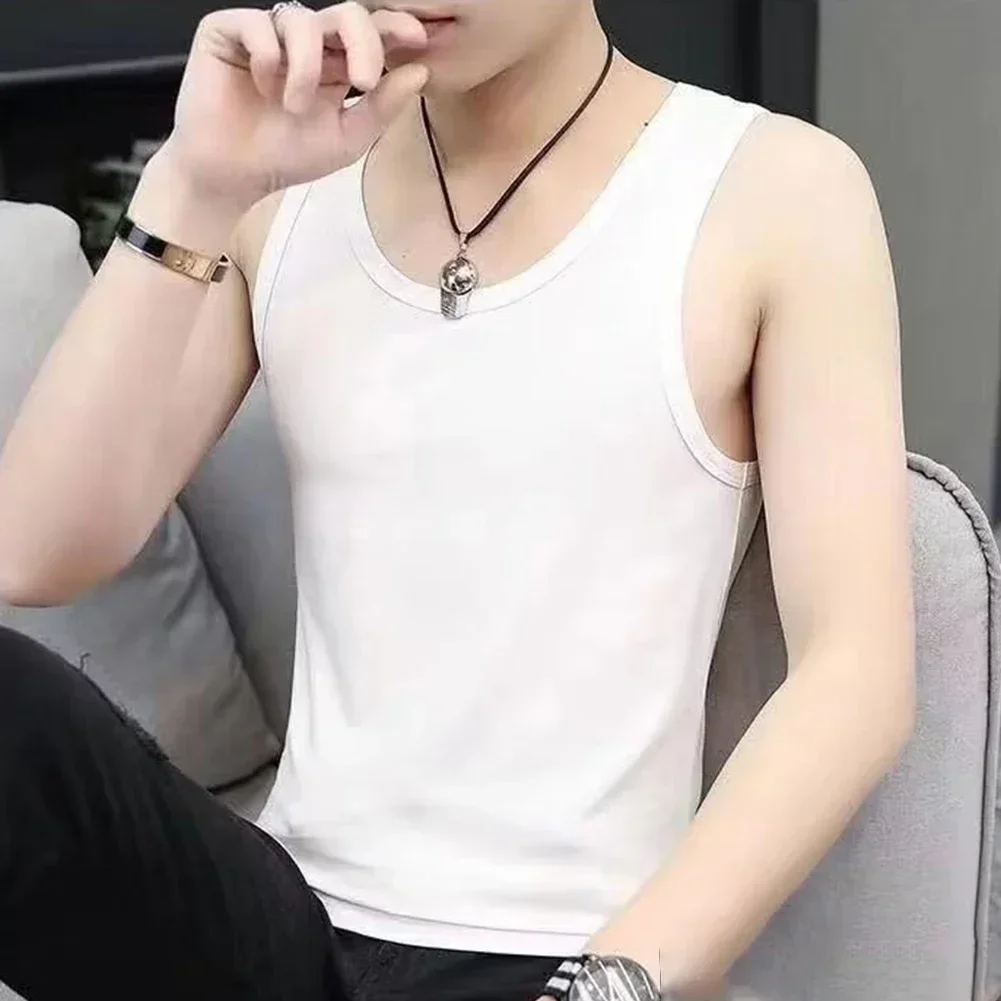 Comfy Fashion Mens Male Undershirt Fleece O Neck Sleeveless Slim Fit Solid Color Tank Top Thermal Base Layer Autumn