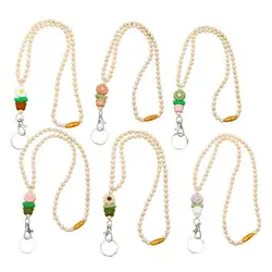 Teacher Lanyard With ID Holder Wood Beaded Flower Lanyard For Keys Cute Fashion Boho Flower And Wood Bead Lanyards For Women