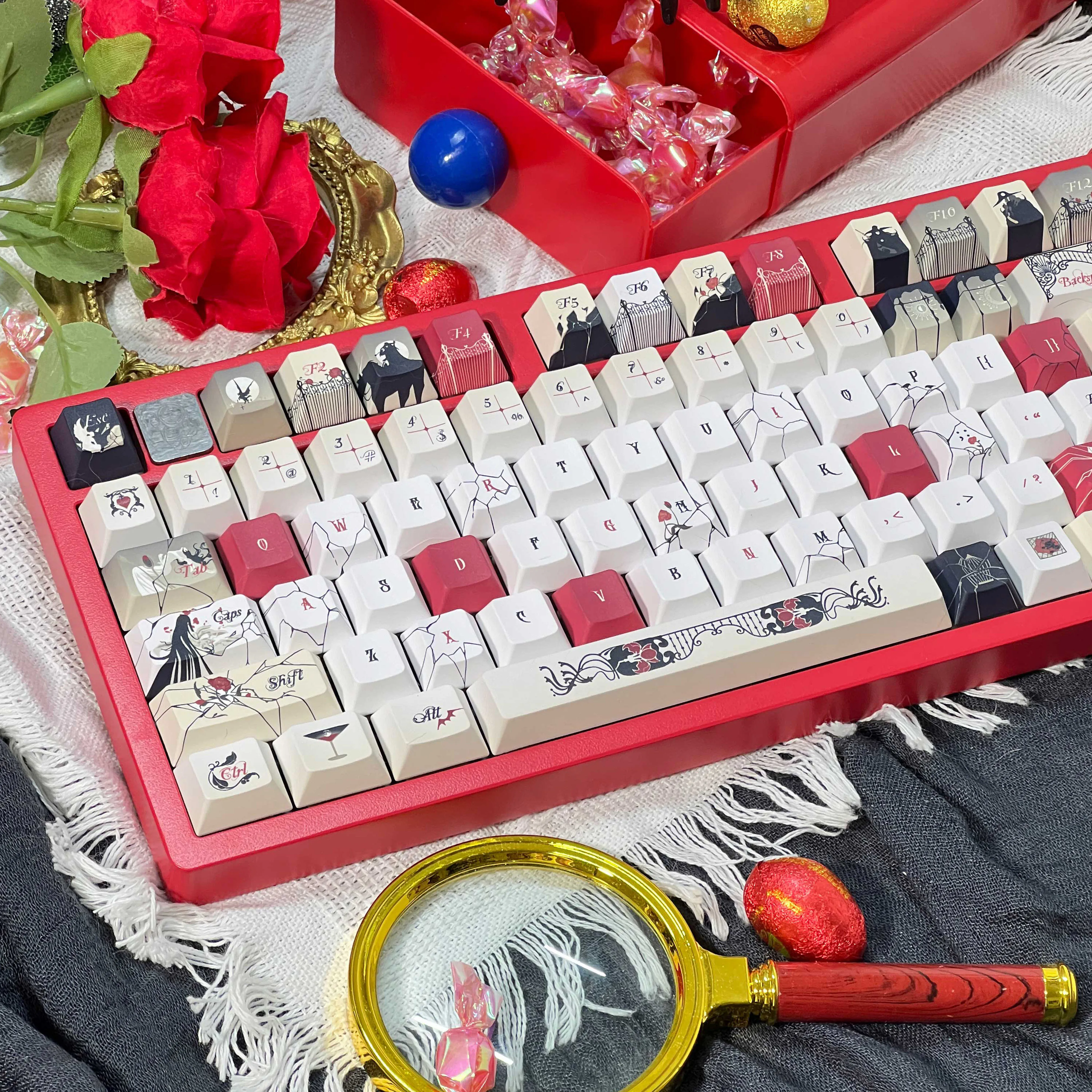 

Vampire Themed Keyboard Key cap 120 Keys Five Side Dye Sublimation PBT Keycaps Cherry/MOA Profile for MX Switches Keyboard