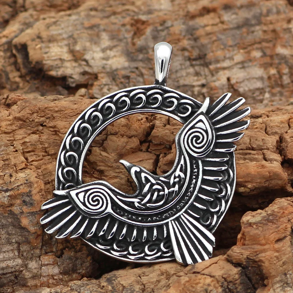 Creative Vintage Nordic Odin Raven Pendant for Women Stainless Steel Viking Men's Necklace Scandinavian Celtic Knot Jewelry Gift