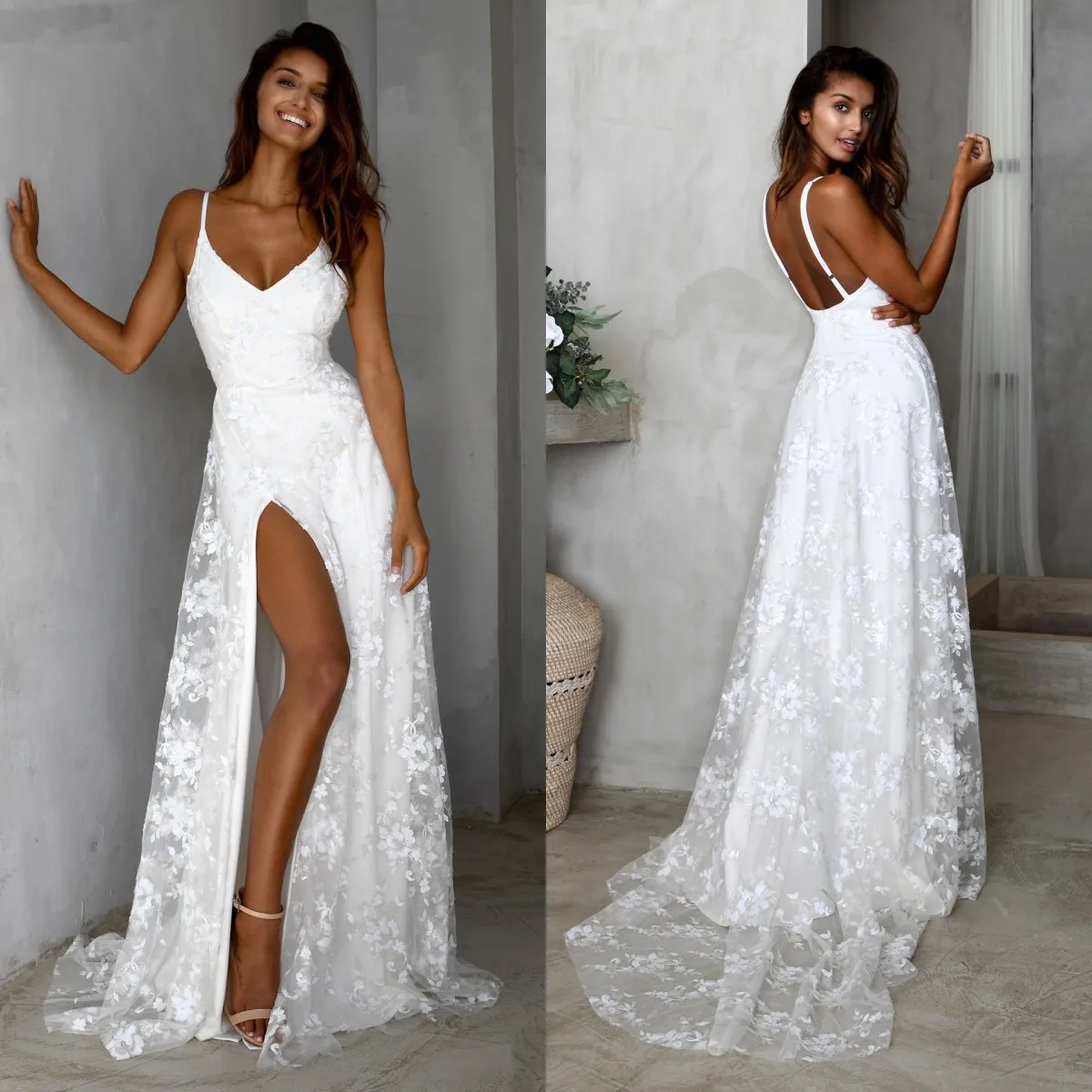 

2023 New Women's Dress Sexy V-neck Sling Lace Dress Simple Wedding Dress Vestido De Noiva Robe De Mariee Bride Dresses