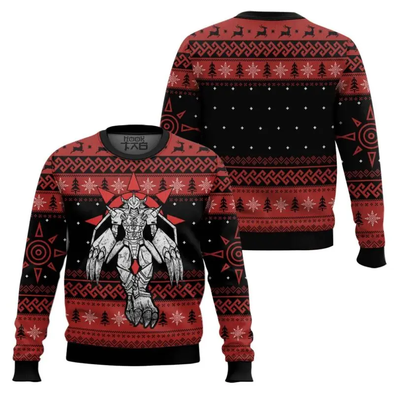 

Autumn And Winter Round Neck Digimon Christmas Ugly Sweater Pixel Style Vintage Cartoon Fun Creative Festival Party Wear