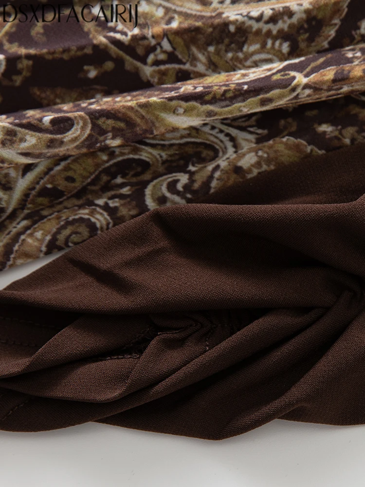 DSXDFACAIRIJ Vintage Print Plissee Kleid frauen V-ausschnitt Langarm Mode Herbst Weibliche Gefaltete Detail