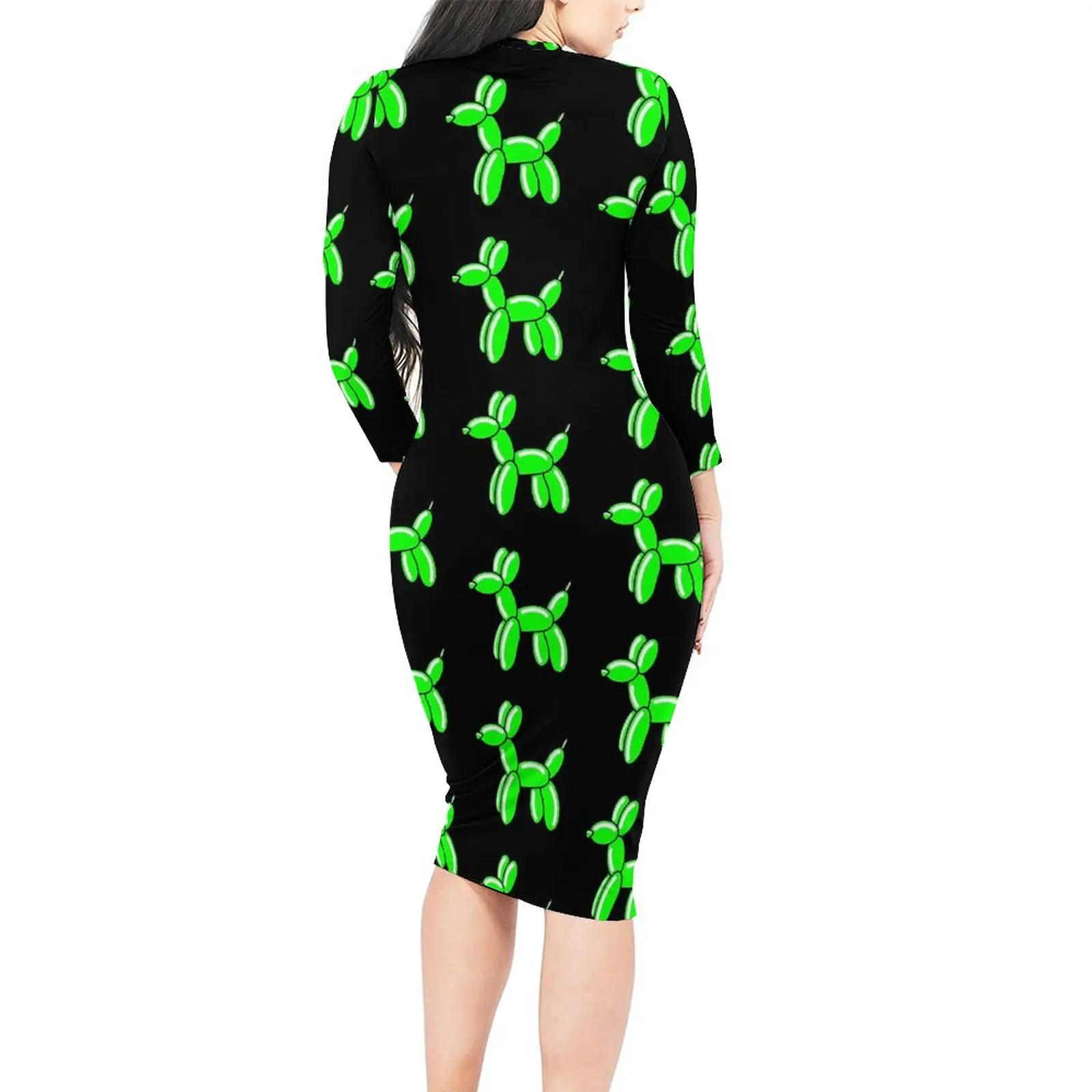 Vestido balão verde manga longa estampa animal vestidos estéticos verão elegante bodycon vestido feminino personalizado vestidos de grandes dimensões