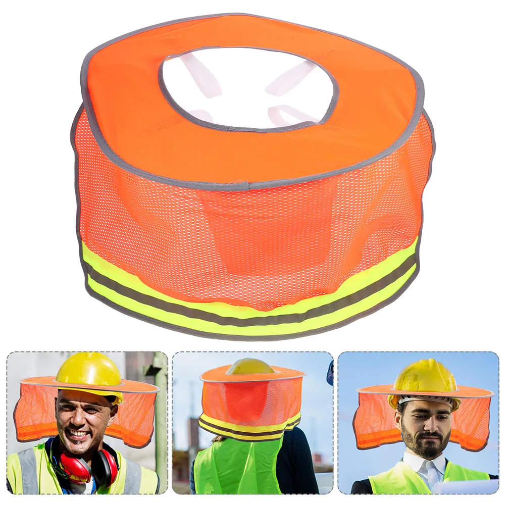 2Pcs Sun Protection Visor for Hard Hat with Reflective Strips Orange Mesh Full Brim Construction Outdoor Safety