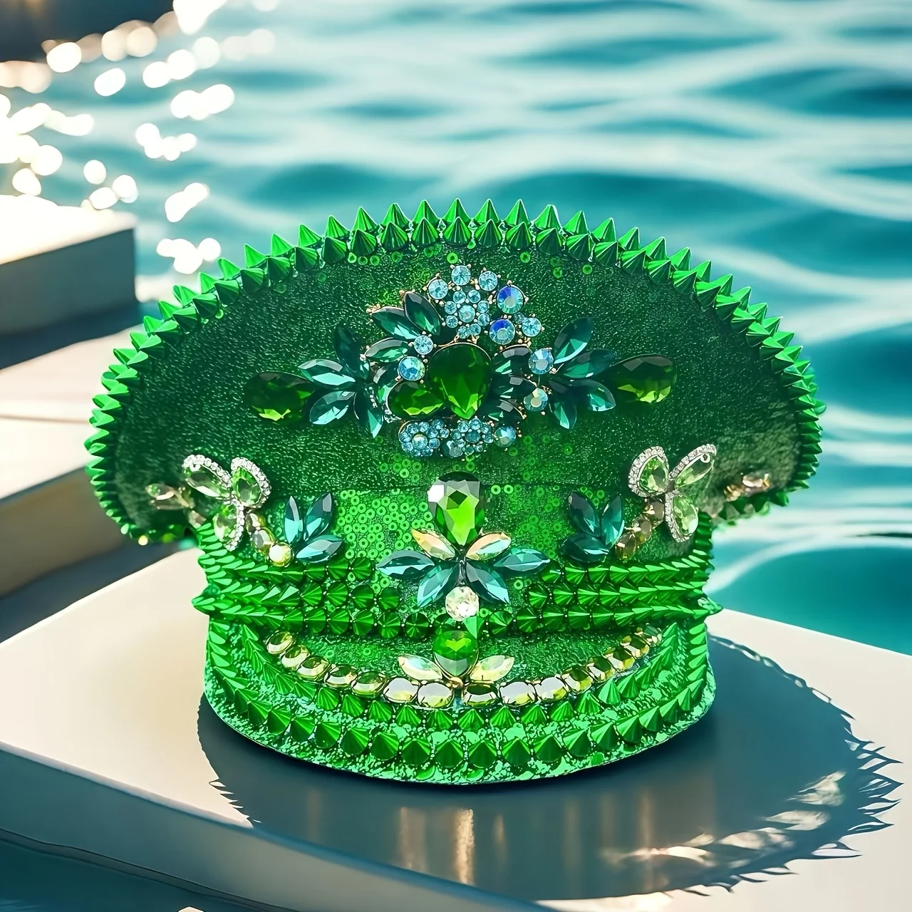 

Steampunk Captain Hat Rhinestone for Carnival, Mardi Gras, Vintage Military Accessories & Cap for Men & Women