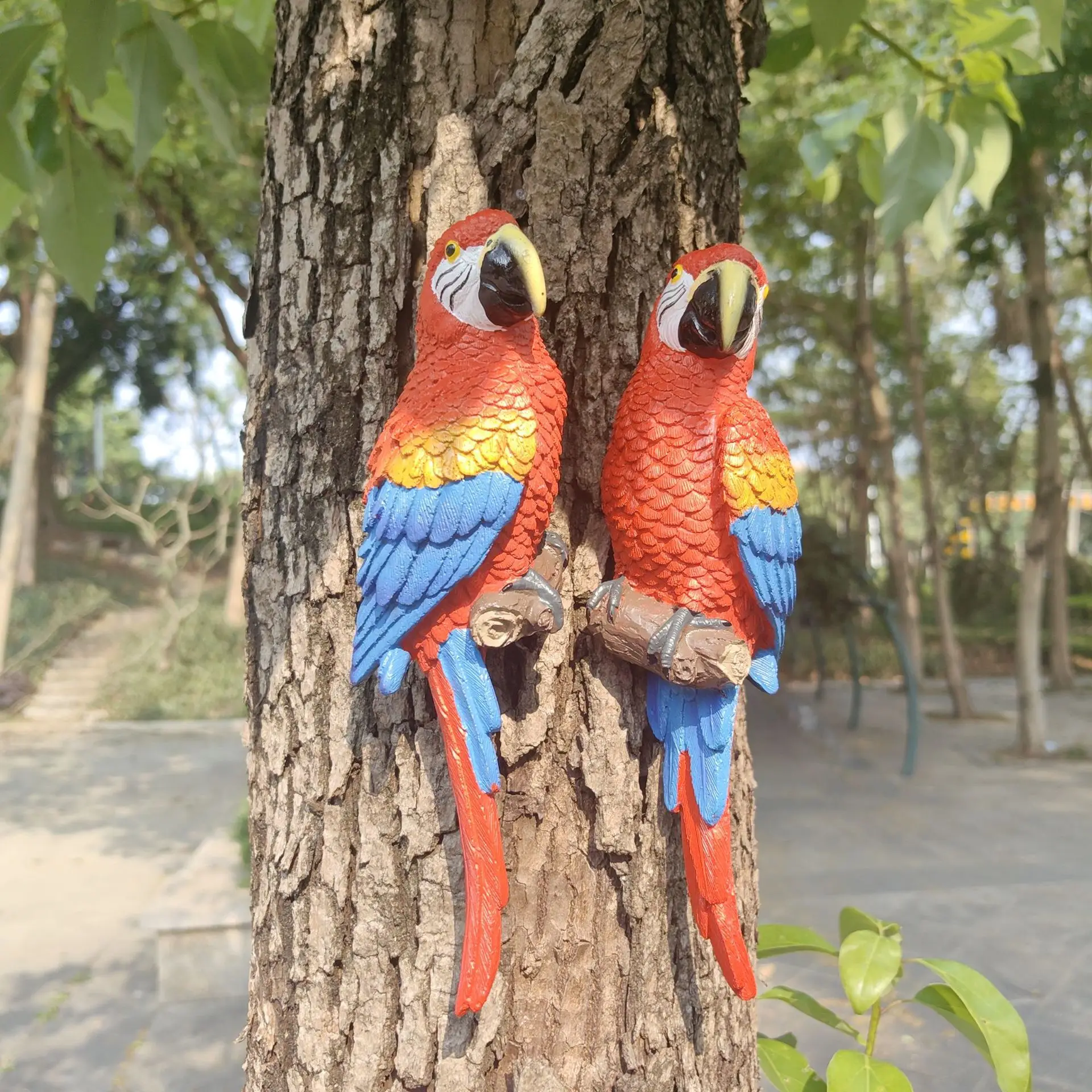 Simulated Parrot Ornaments Outdoor Garden Decor Home Tree Bark Yard Patio Decoration Crafts Bird Statues Animal Sculpture