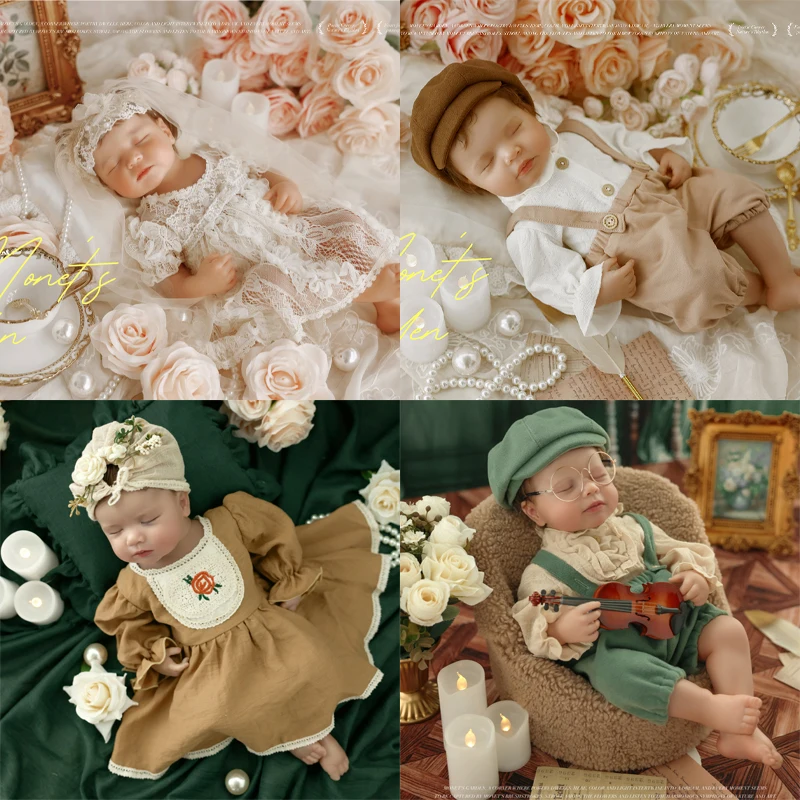 KD Newborn Photography Clothing Monet Garden Painting Style Theme Props Baby Girl Princess Dress Baby Boy Prince Suit Studio