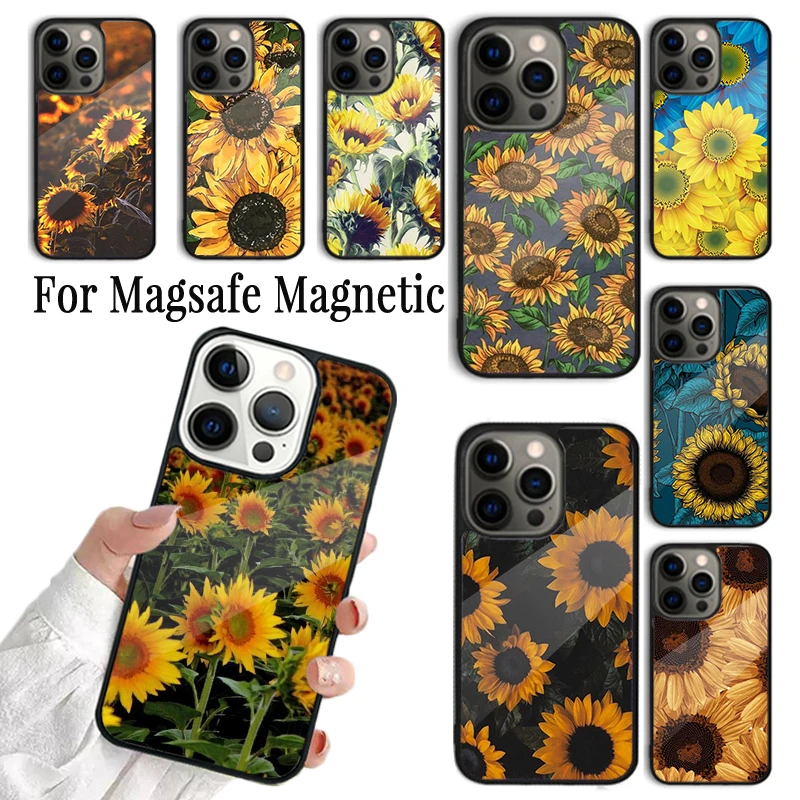 Coque Phone Case For iPhone 16 15 14 13 12 Mini 11 Pro Max Plus Magsafe Magnetic Wireless Charging Cover Sunflowers Forever