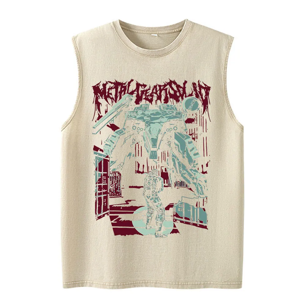 Metal Gear Solid MGS1 Metal Gear Rex Game Graphic Vintage Washed Tank Tops Men's Women Clothing Cotton Sleeveless Vest T-shirt