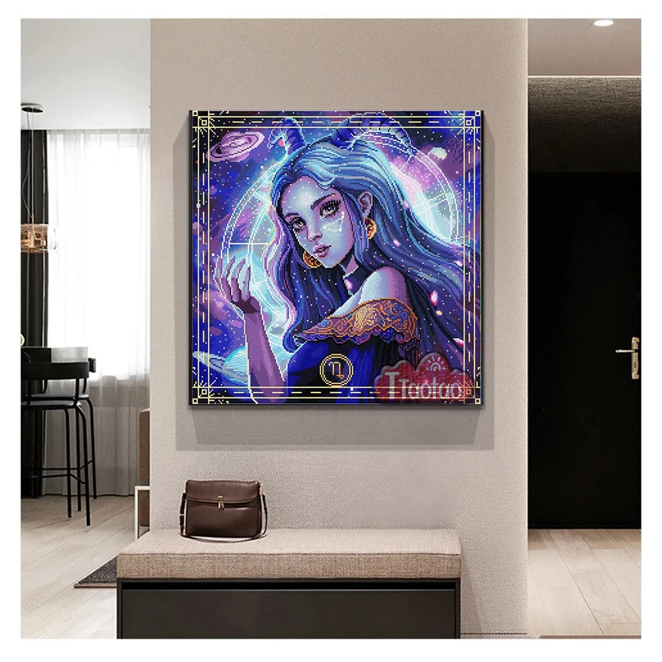 5D Cartoon Constellation Girl Aries Full Square Round Mosaic Diamond Painting DIY Rhinestone Embroidery Home Decor Crafts Gift