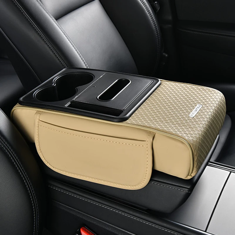 Car Armrest Pad Multifunctional Center Console Protective Cover  Thickened Height Increasing Pad With Tissue Box Dual Cup Holder