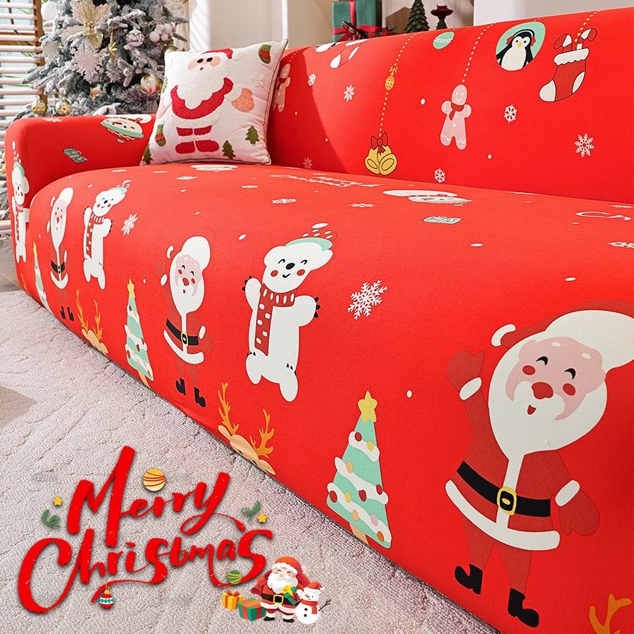 Christmas Pattern Sofa Cover Elastic Stretch Couch Slipcover Machine Washable Living Room Furniture Protector Xmas Decorative