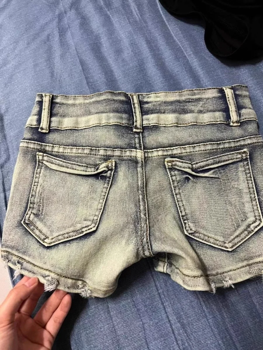 Low Waist Denim Super Short Pants Women's Tight Fit Bodycon Hot Shorts Straight Leg Trendy Jeans High Waist Multi Pocket Zipper