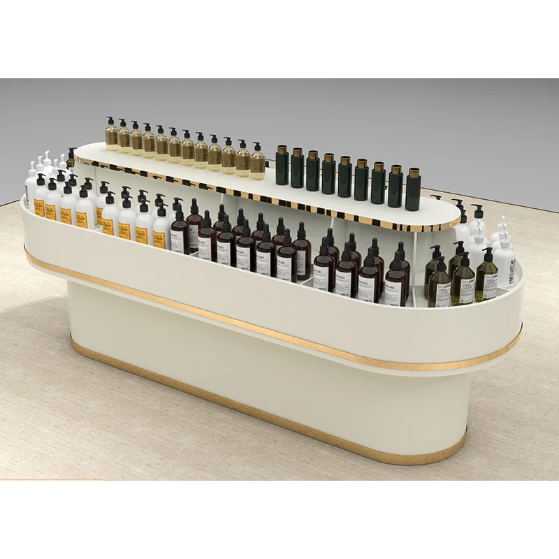 custom.Retail Skin Care & Makeup Display Stand with LED Lighting Customizable Wood Cosmetic Gondola Shelf Supermarket/Cosmet view 4