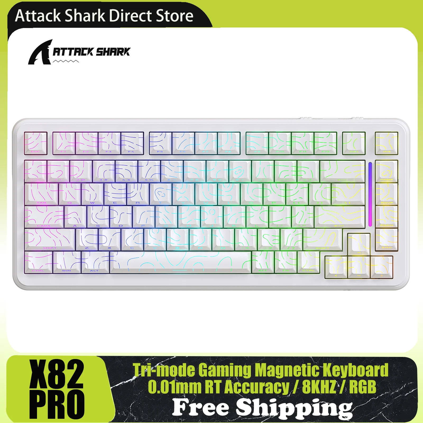 ATTACK SHARK X82PRO HE 75% Wireless Gaming Magnetic Keyboard with 0.01mm Rapid Trigger Adjustable Actuation,8Khz,Hot-Swap, RGB