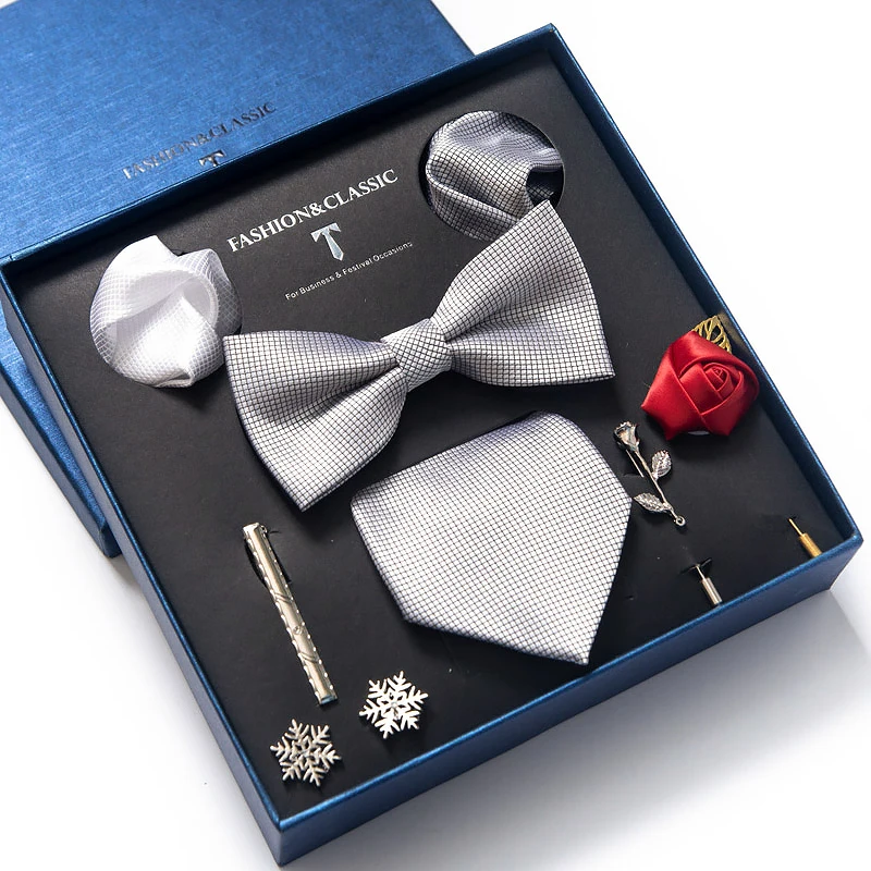 Hochwertiges Krawatten-Set, luxuriöse Geschenkbox, Seidenkrawatten-Set, 8 cm, festliches Geschenk, Krawatte, Einstecktücher, blaues Weihnachtsgeschenk – Detail 8