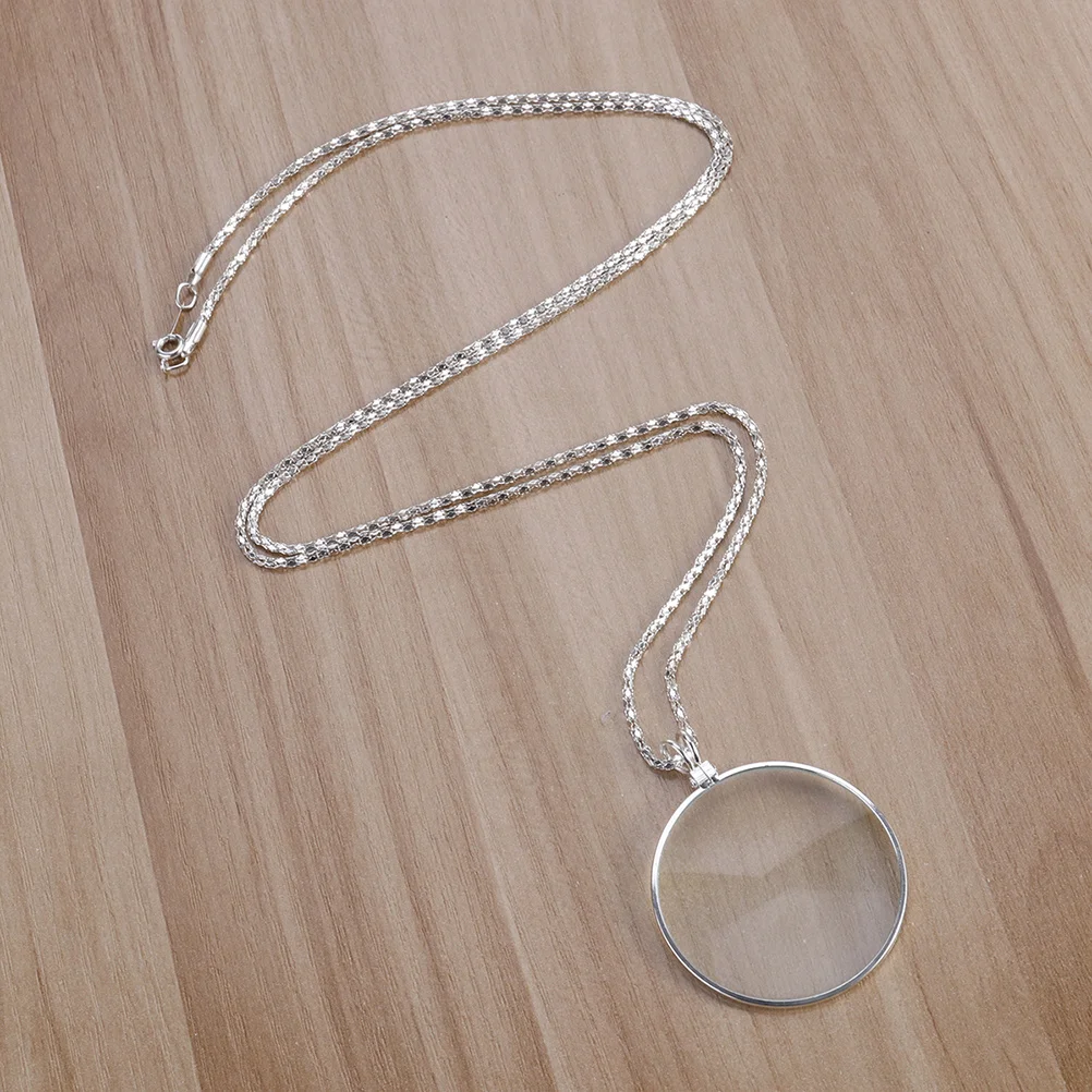 

4Pcs Magnifier Pendant Necklace Optical Silver 5x Magnifying Glass for Reading Inspection Compact Precision Tool
