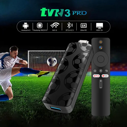 TVR3 PRO Android14 Smart TV Stick RK3518 GTV Wifi6 2GB 16GB 4K 8K Control remoto por voz Smart TV Box BT5.4 Mini reproductor de hogar inteligente
