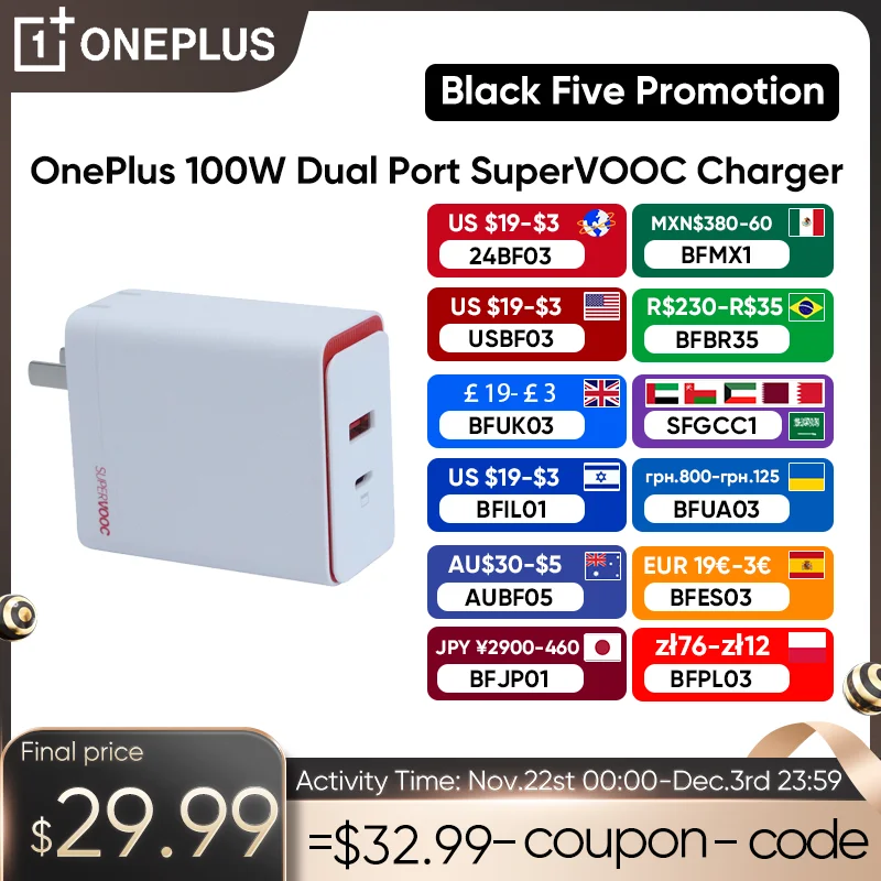 Oneplus 100W Dual Port SuperVOOC Charger USB A USB C Type Fast Charger 45W Ourput 10A Type C Cable For Oneplus 11 10 Pro Ace 2