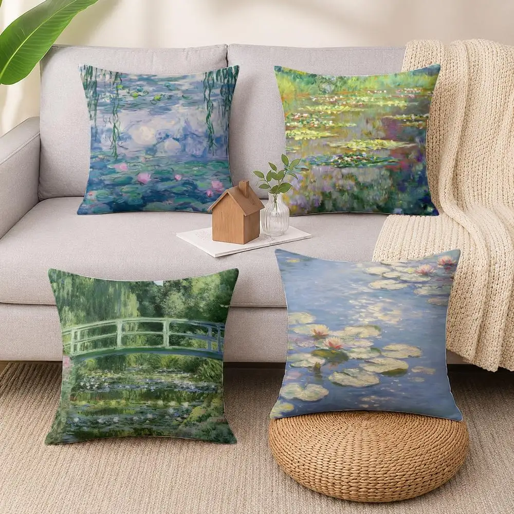 Water Lilies Claude M-Monet Fine Art Cushion Cover Wrinkle-Resistant Short Plush Cushion Covers Breathable Machine-Washable